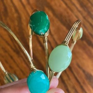 Set of 3 Shades of Green Stones Gold Tone Bracelets